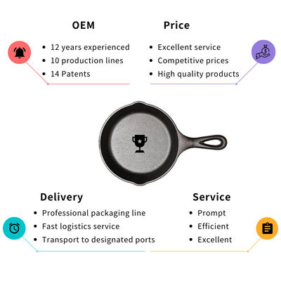 OEM ODM Gietijzerkoekepan Pan Pre Seasoned Frying Pan 26/30cm