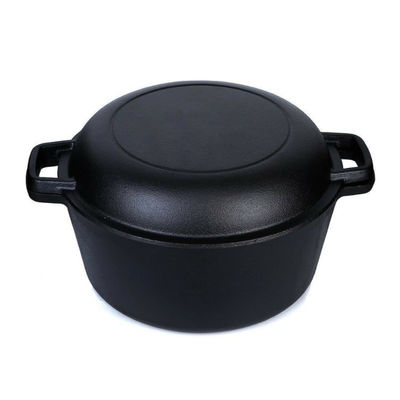 Voorgekruide 2-in-1 gietijzeren braadpan 5 liter voor op de camping