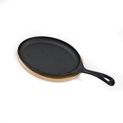 Matt Black Cast Iron Sizzle-Schotel BSCI met Houten Basis Fajita