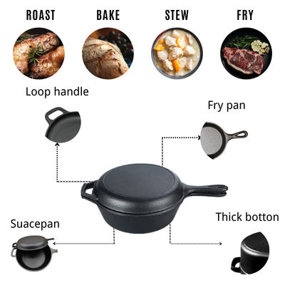 2 in 1 Pre Gekruide Grote braadschotel van de Gietijzerbraadpan met Lang Handvat