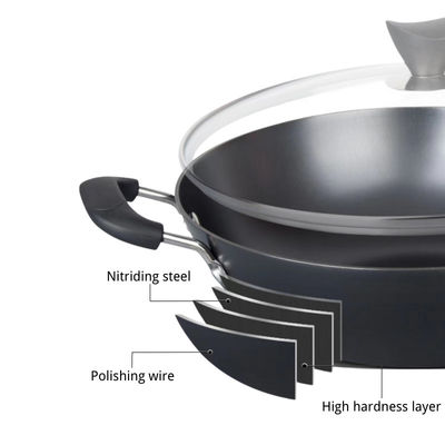 Van de de Inductie Chinese Wok van de Gietijzerkoekepan Pan 30cm Houten het Handvatdekking