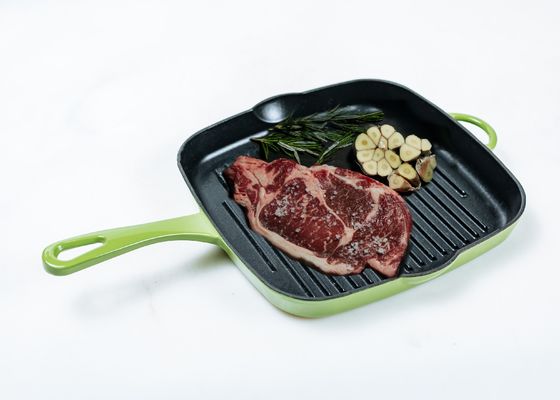 De groene Geëmailleerde Frituurpan van Pan Non Stick Cast Iron van de Gietijzerkoekepan