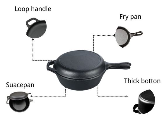 3.2Quart Gietijzerkoekepan Pan Casserole 2 in 1 voor het Kamperen en het Openlucht Koken