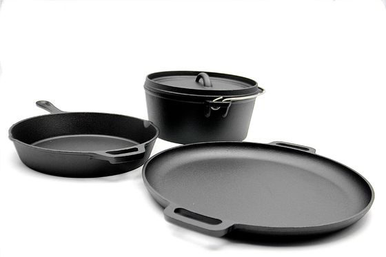 Gietijzerpan, Grill Pan, Nederlandse oven 3 die stuk-Reeks pre voor al fornuis wordt gekruid