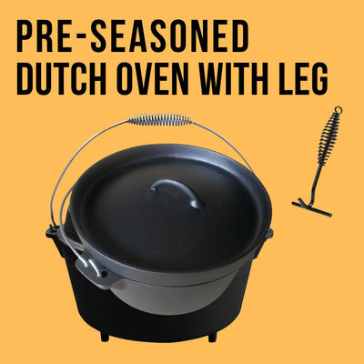 31X14“ Gietijzer Dubbel Nederlands Oven Pre Seasoned Matt Black met Benen