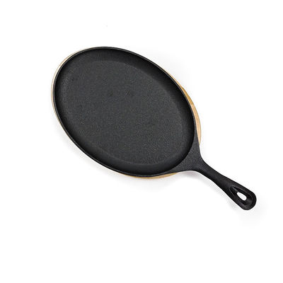 Matt Black Cast Iron Sizzle-Schotel BSCI met Houten Basis Fajita
