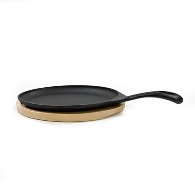Matt Black Cast Iron Sizzle-Schotel BSCI met Houten Basis Fajita