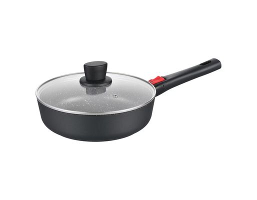 Grote Diepe Schotel Aluminumpot 28cm met de Zwarte van het Glasdeksel