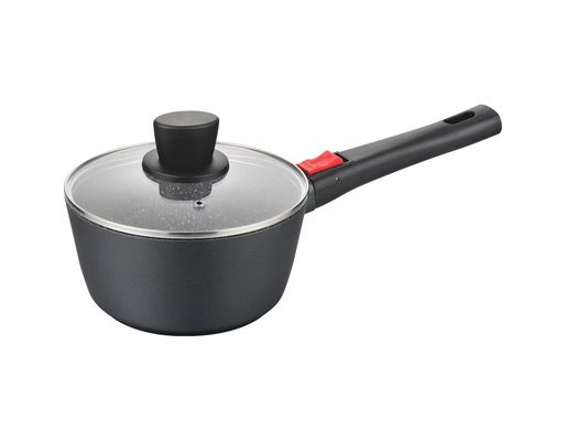 Grote Diepe Schotel Aluminumpot 28cm met de Zwarte van het Glasdeksel