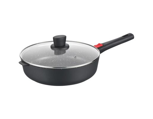 Grote Diepe Schotel Aluminumpot 28cm met de Zwarte van het Glasdeksel