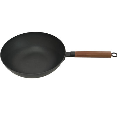 12“ Diametersgs de Wok van de Gietijzerkoekepan met Houten Handvat