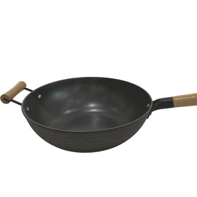 Van de de Inductie Chinese Wok van de Gietijzerkoekepan Pan 30cm Houten het Handvatdekking