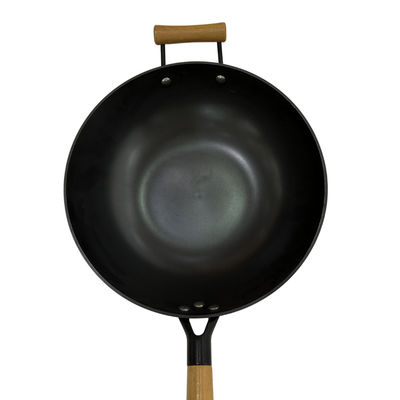 De veelzijdige van de het Gietijzerkoekepan van 12Inch Chinese Wok met Hittebestendig Handvat
