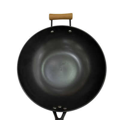 Het op zwaar werk berekend Houten Handvat van Pan Chinese Wok Pan With van het 14 DuimGietijzer en Glasdeksel