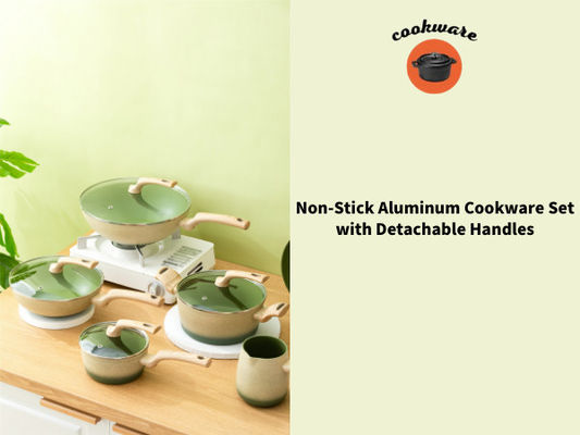 Het Lichtgewichtaluminium Cookware Vastgestelde 8Piece van BSCI met Houten Handvat