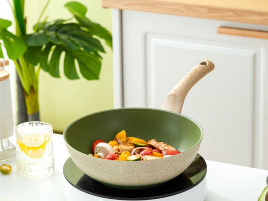 13Inch Chinese Aluminiumwok Pan With Tempered Glass Lid en niet Stokdeklaag