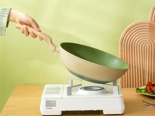 13Inch Chinese Aluminiumwok Pan With Tempered Glass Lid en niet Stokdeklaag