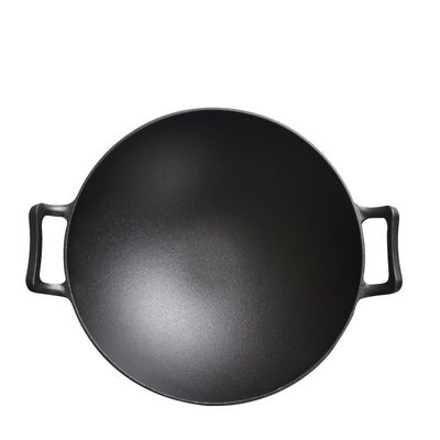 Vintage 32/36cm gietijzeren wok met dubbele oren