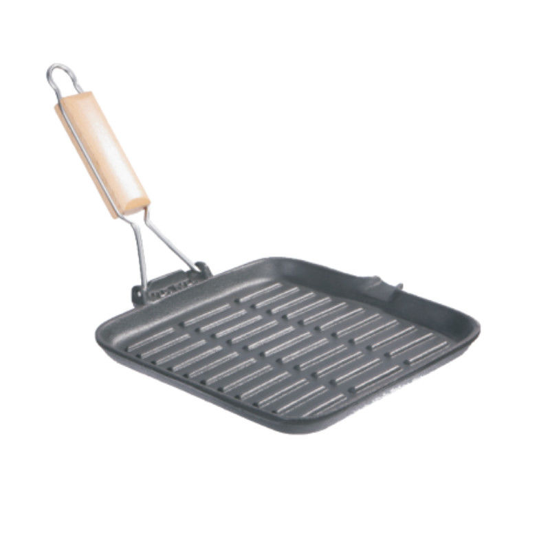 Het vierkante Rooster van de Gietijzergrill kruidde pre de Vlakke Grill van de Ijzerkoekepan met het Vouwen van Handvat