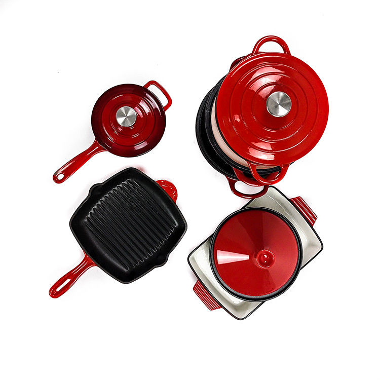 7 die de Reeksen van Cookware van het stukGietijzer voor Binnen worden geëmailleerd en Openlucht