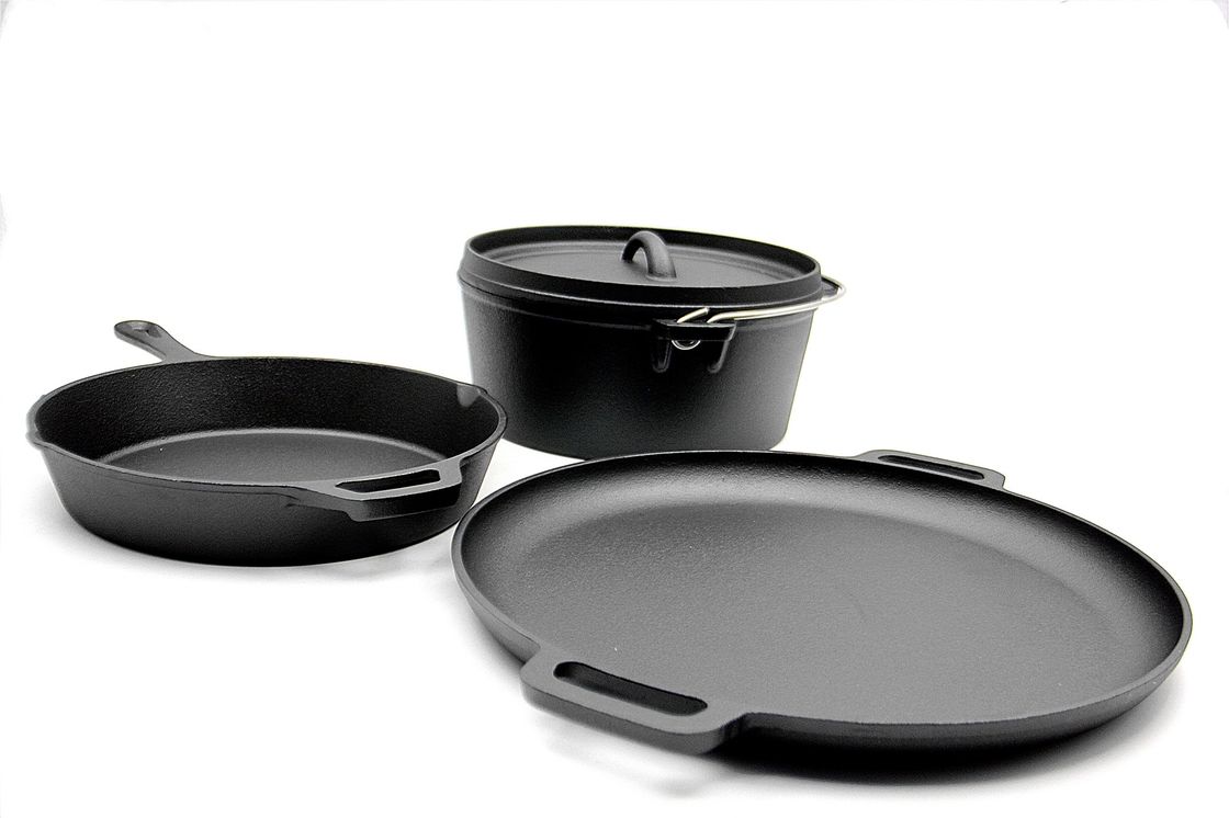Gietijzerpan, Grill Pan, Nederlandse oven 3 die stuk-Reeks pre voor al fornuis wordt gekruid