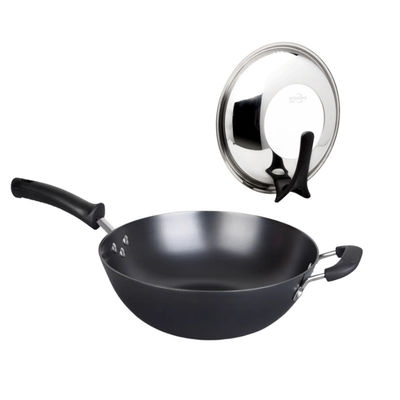 Van de Wokpan pre seasoned with glass van het roestbewijs het Chinese Deksel ISO9001